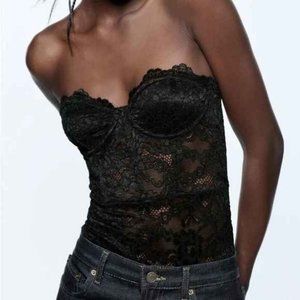 New! Zara Black Lace Bodysuit